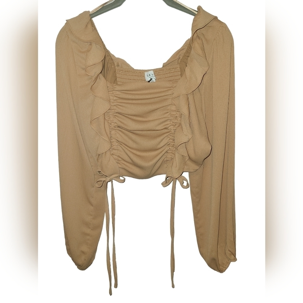 NWT LE LIS Small Romantic Boho Ruffle Long Sleeve Crop Top